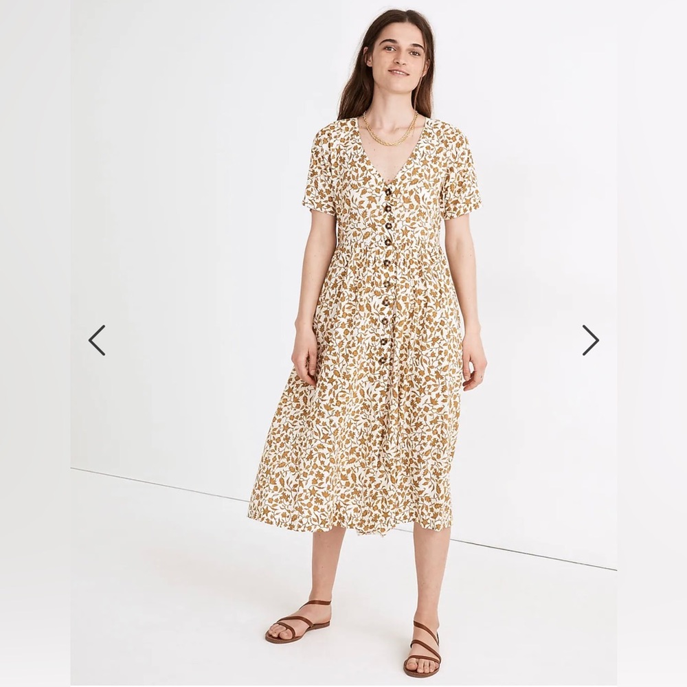 Madewell Button-Front Midi Dress in Batik Vine, Size Small